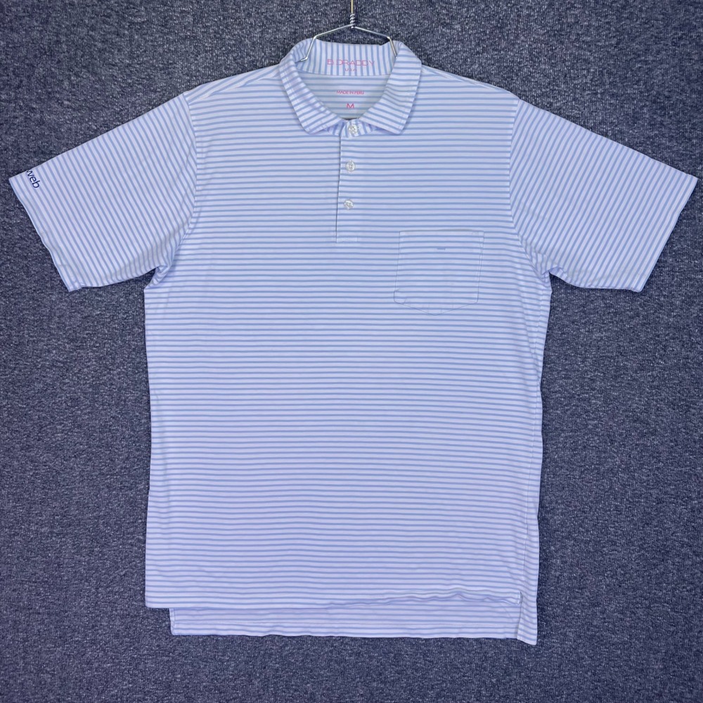B. Draddy Polo Shirt Mens Medium Blue Striped Pima Cotton Stretch Golf Pocket